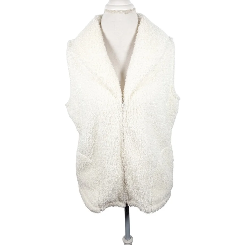 J. Jill Sherpa Vest Cream Ivory Teddy Fleece Full Zip Cozy Chic Jacket Size L